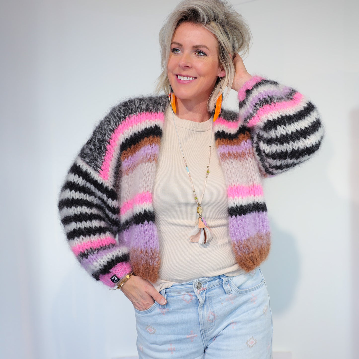 Knit pattern – Short Chunky Mohair Cardigan Alex No.12 (ENG-NL-DE)