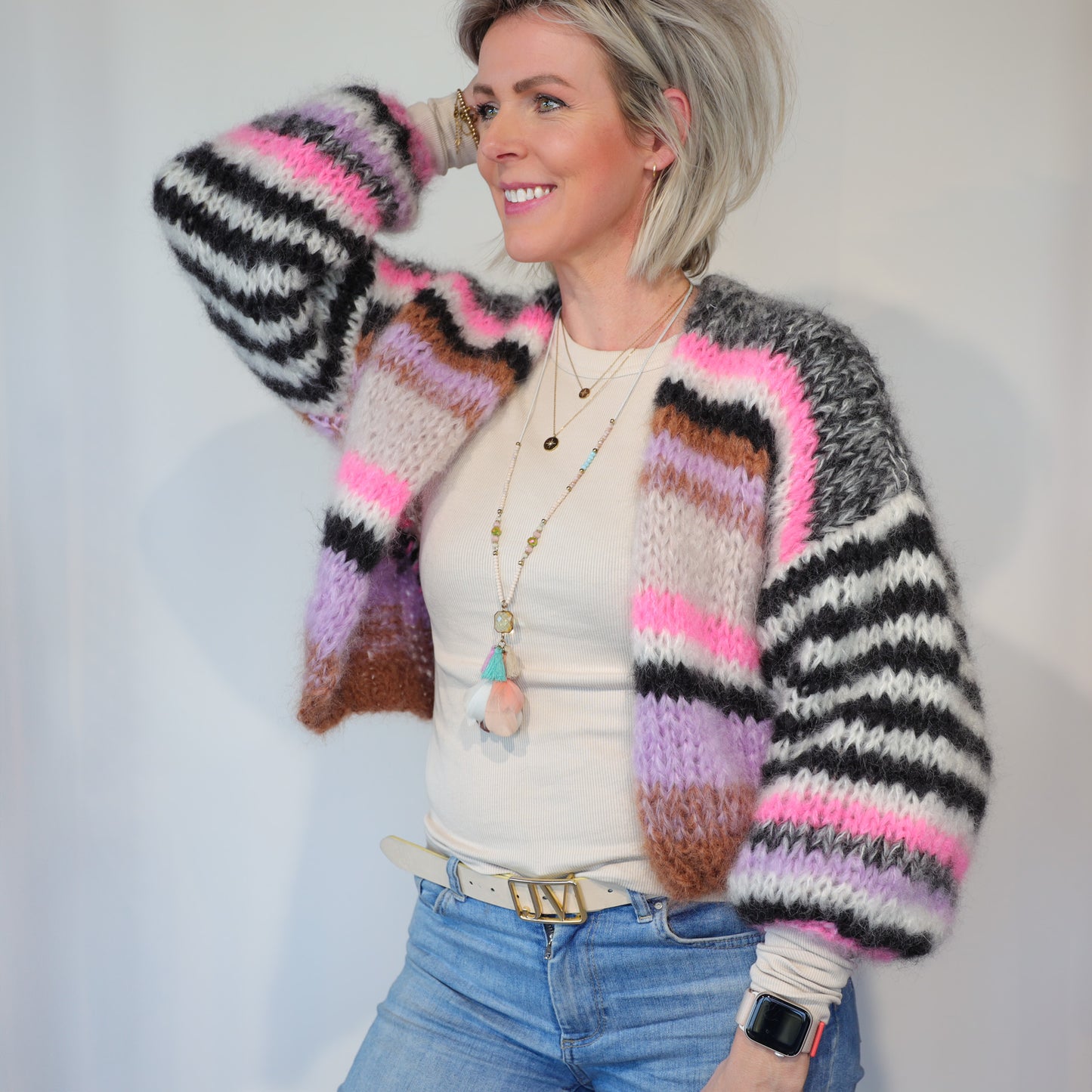 Knitting Kit – Short Chunky Mohair Cardigan Alex No.12 (ENG-NL-DE)