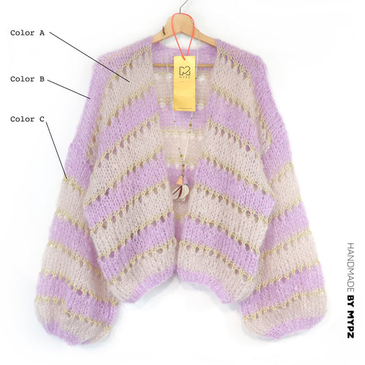 Créez votre propre kit - Kit de tricot MYPZ Cardigan Mohair Léger rayé No10 (ENG-NL-DE-FR-ES)