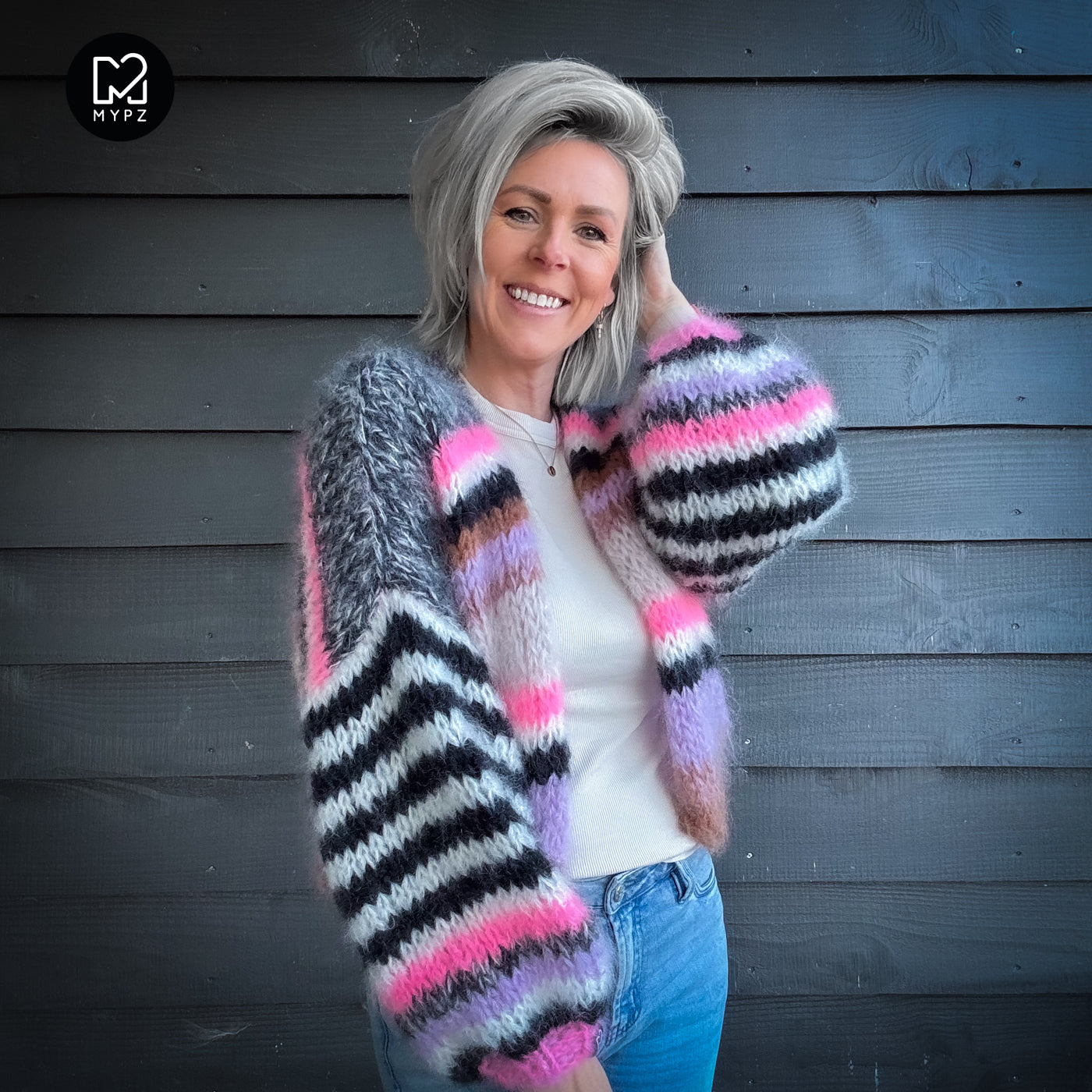 Knit pattern – Short Chunky Mohair Cardigan Alex No.12 (ENG-NL-DE)