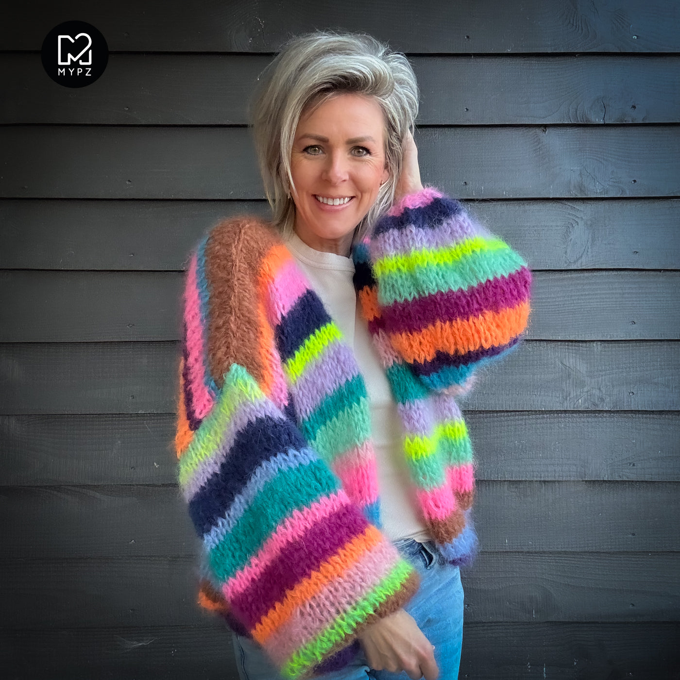 Knitting Kit – Chunky Mohair Cardigan Rainbow Medley No.12 (ENG-NL-DE)