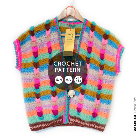 Patron de crochet - Chunky Mohair-merino Gilet Heartbeat (ENG-NL-DE-FR)