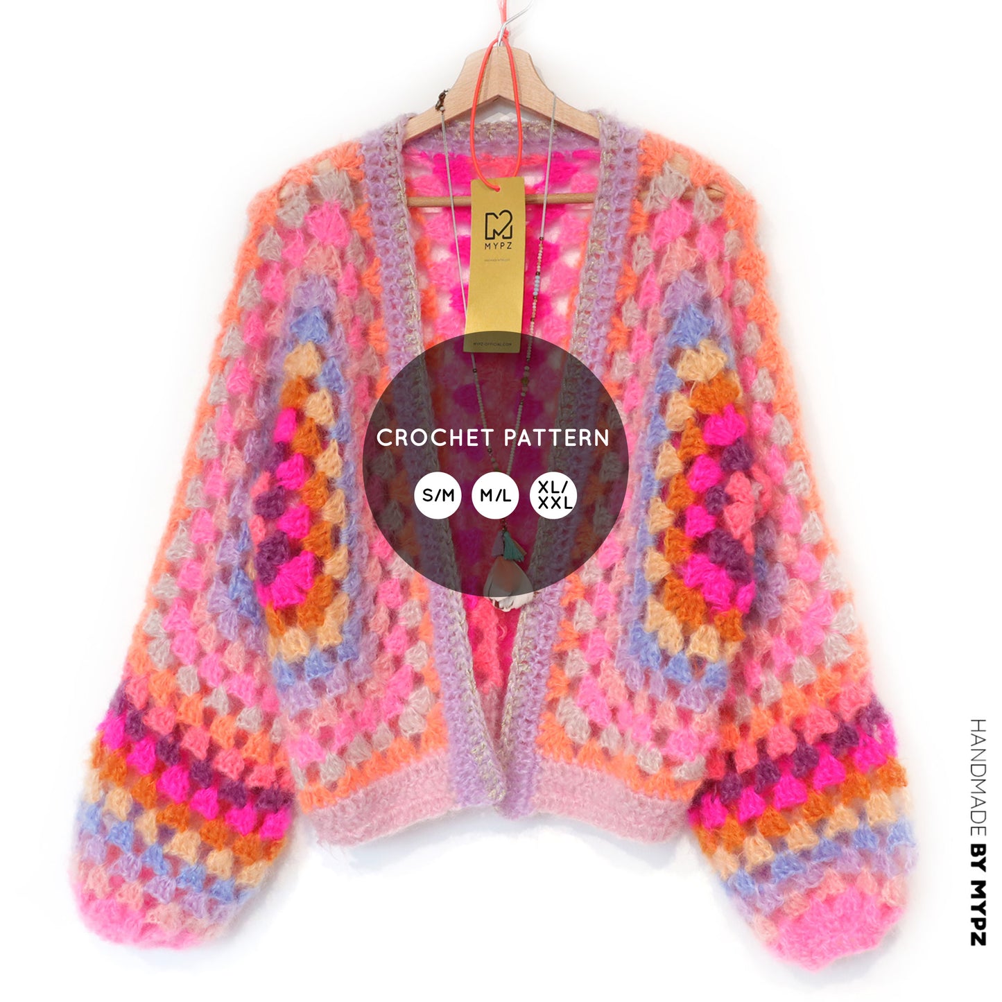 Modèle de crochet - Cardigan hexagone MYPZ Pink Vibes (ENG-NL-DE-FR)
