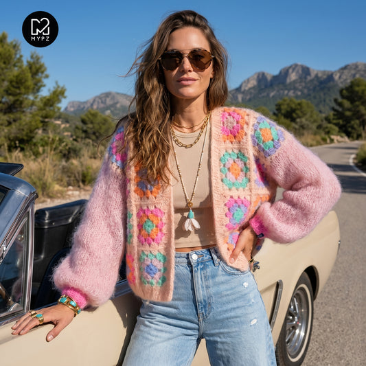 Patron de crochet - cardigan MYPZ en mohair à carrés granny Marshmallow (ENG-DE-NL-ES-FR-IT-DA-SV-NO)