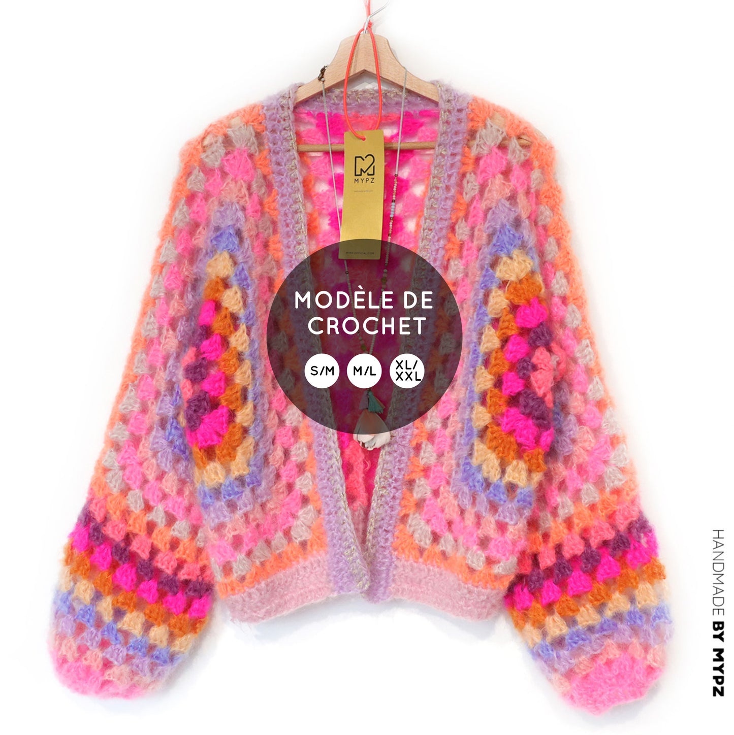 Modèle de crochet - Cardigan hexagone MYPZ Pink Vibes (ENG-NL-DE-FR)