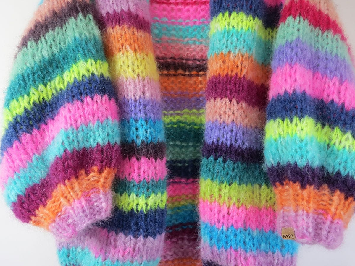 MYPZ rainbow cardigan half-long chunky mohair