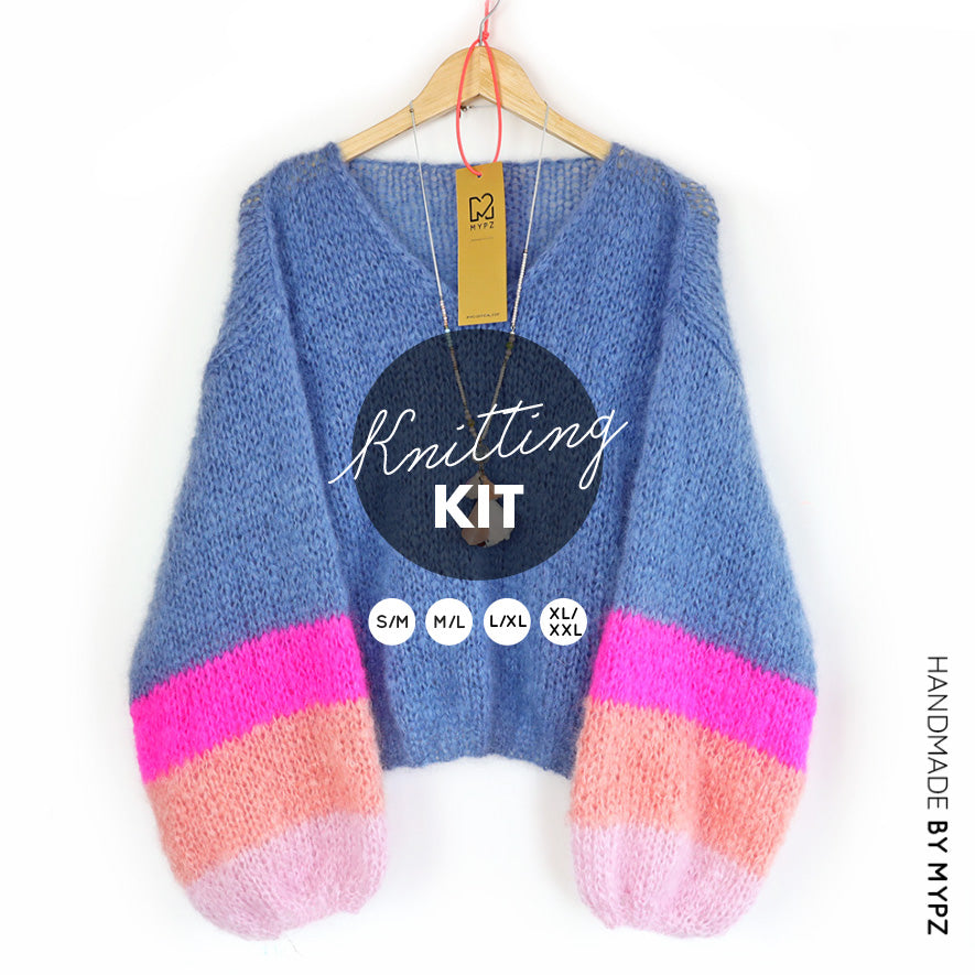 Knitting Kit – MYPZ Basic Light Mohair v-neck Pullover Bluish no10 (ENG-NL)