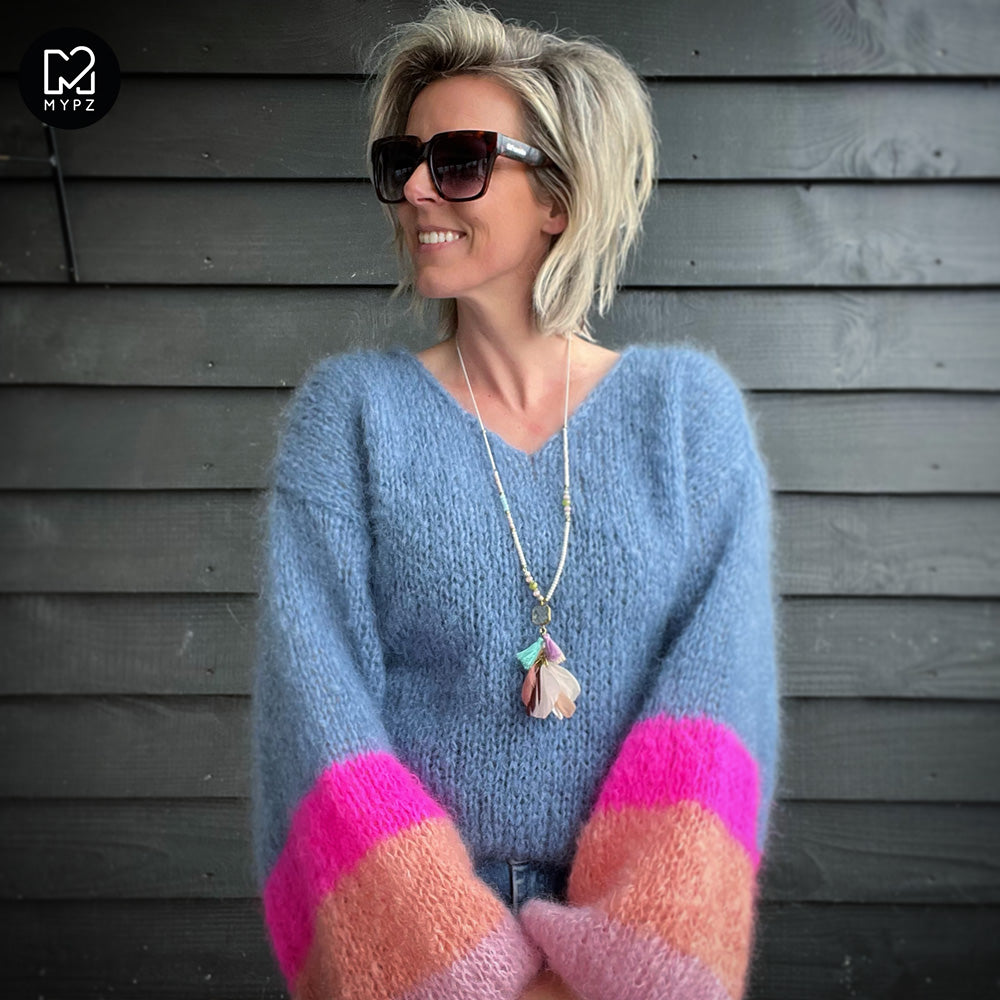 Knitting Kit – MYPZ Basic Light Mohair v-neck Pullover Bluish no10 (ENG-NL)