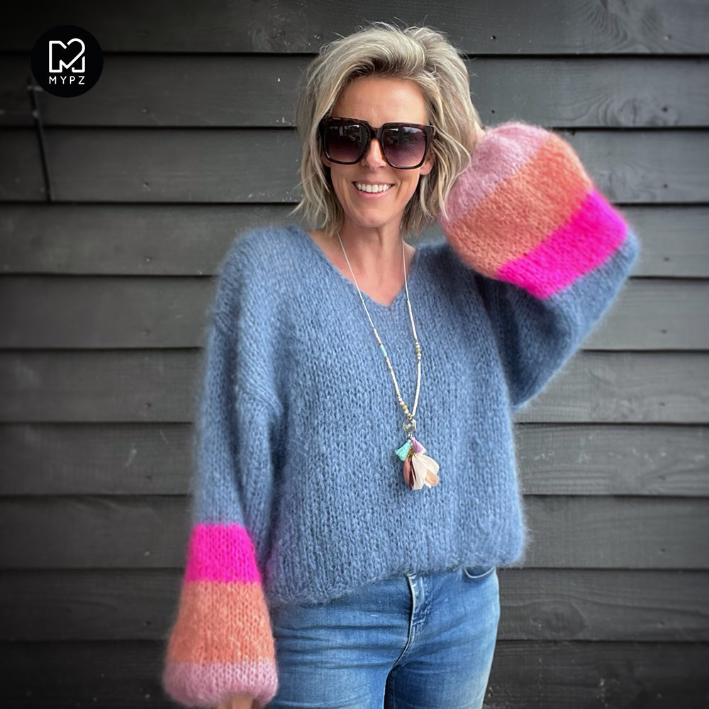 Knitting Kit – MYPZ Basic Light Mohair v-neck Pullover Bluish no10 (ENG-NL)