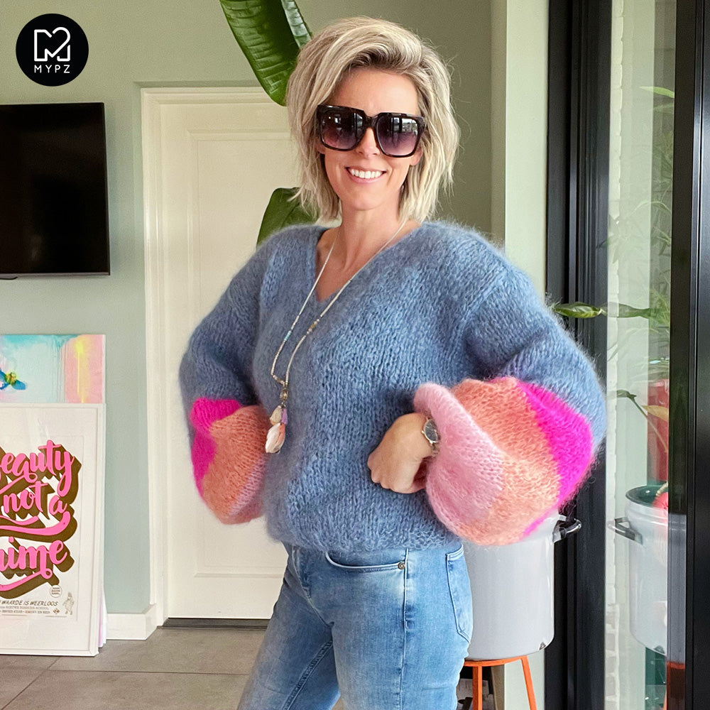 Knitting Kit – MYPZ Basic Light Mohair v-neck Pullover Bluish no10 (ENG-NL)