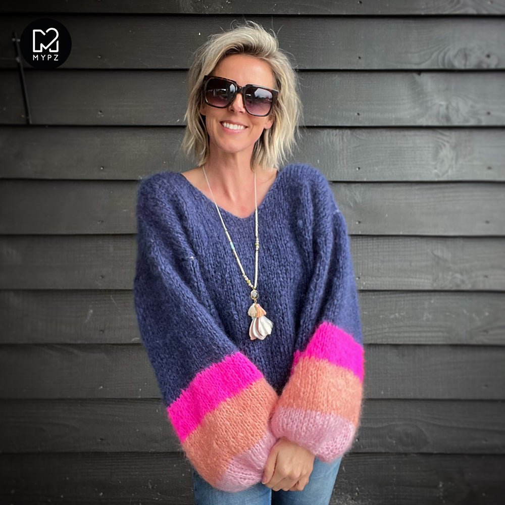 Knitting Kit – MYPZ Basic Light Mohair v-neck Pullover Sapphire no10 (ENG-NL)