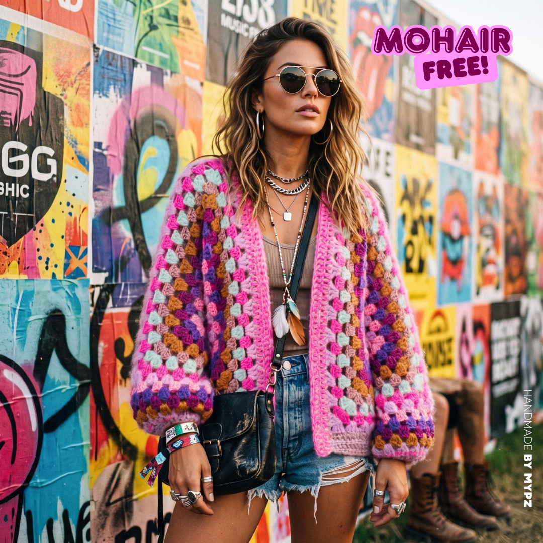 Kit de crochet - Cardigan hexagonal MYPZ Violet Pop (ENG-NL-DE-FR-ES)