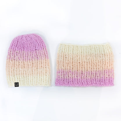 Kit de tricot - bonnet + snood en alpaga chunky dégradé Powder (ENG-DE-NL-ES-FR-IT-DA-SV-NO)