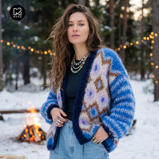Kit de tricot – Veste en mohair épais Alpine Breeze No.12 (ENG-DE-NL-ES-FR-IT-DA-SV-NO)