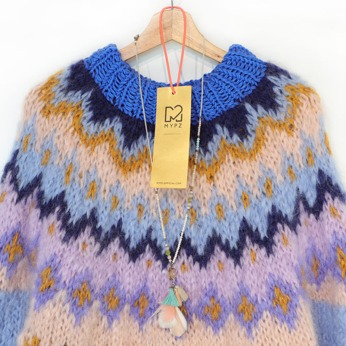 MYPZ Pull en mohair épais tricoté du haut vers le bas Blueberry