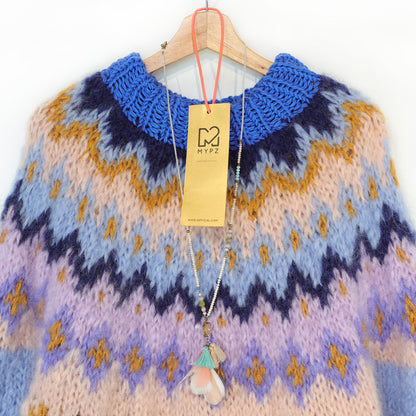 MYPZ Pull en mohair épais tricoté du haut vers le bas Blueberry