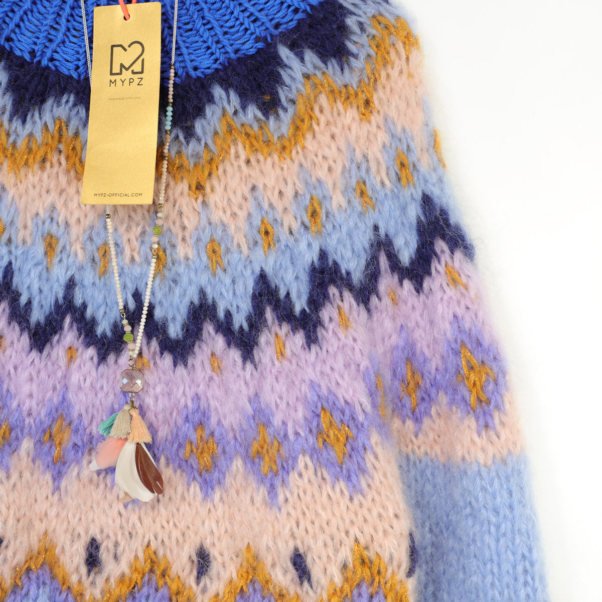 MYPZ Pull en mohair épais tricoté du haut vers le bas Blueberry