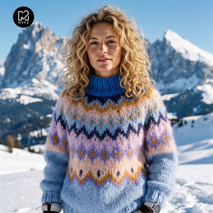 MYPZ Pull en mohair épais tricoté du haut vers le bas Blueberry
