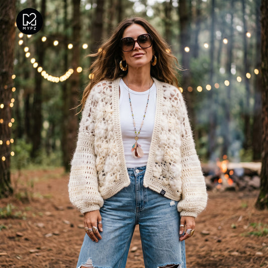 Kit de crochet - gilet bomber court MYPZ Wildflower Off White (ENG-DE-NL-ES-FR-IT-DA-SV-NO)