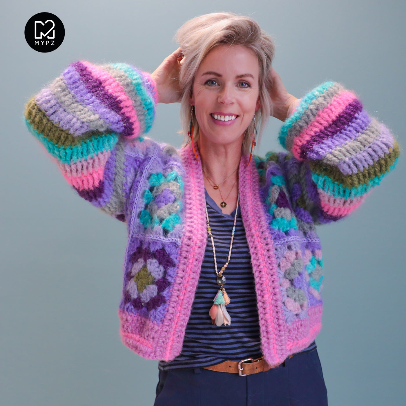 MYPZ Chunky Mohair Granny square cardigan Purple Candy