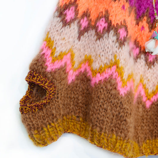 MYPZ Poncho en mohair épais tricoté de haut en bas, Brownberry