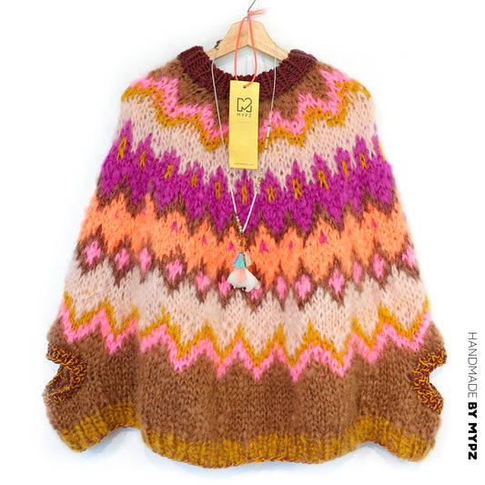 Kit de tricot – Poncho en mohair épais MYPZ, tricoté de haut en bas, Brownberry n° 12 (ENG-DE-NL-ES-FR-IT-DA-SV-NO)