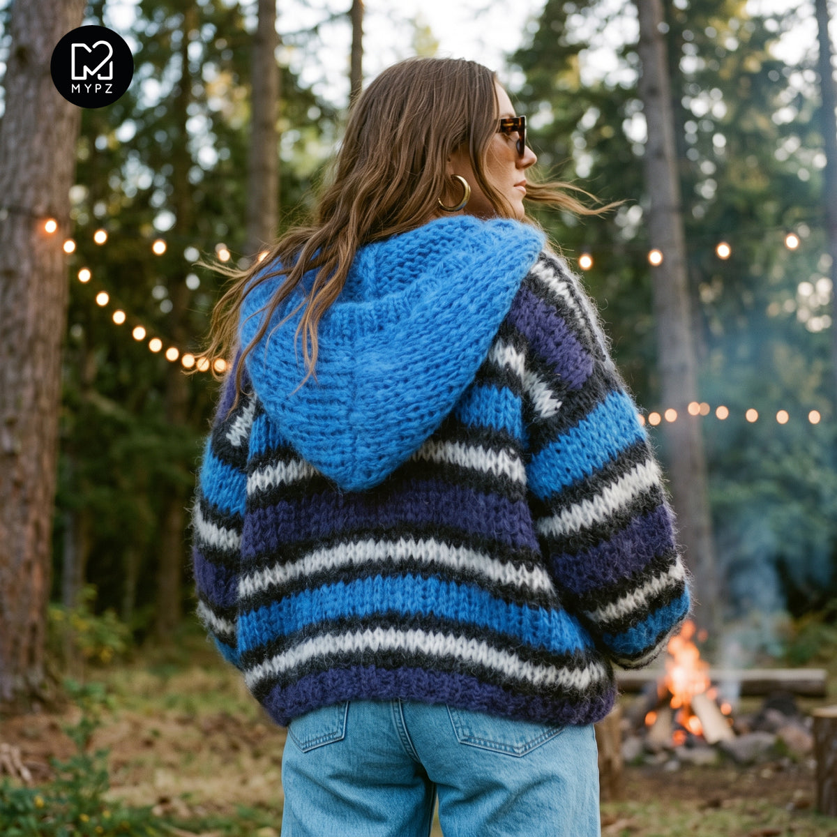 Patron de tricot - MYPZ gilet bomber à capuche en mohair épais bleu n° 15 (ENG-DE-NL-ES-FR-IT-DA-SV-NO)
