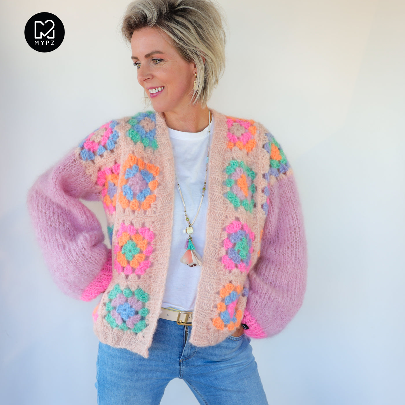 Crochet pattern - MYPZ Granny square mohair cardigan Marshmallow (ENG-NL-DE)