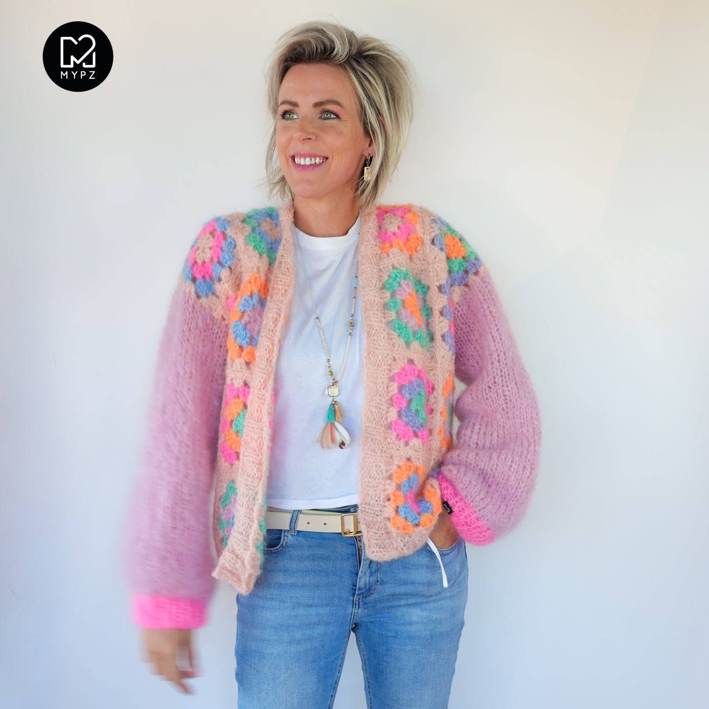 Crochet pattern - MYPZ Granny square mohair cardigan Marshmallow (ENG-NL-DE)