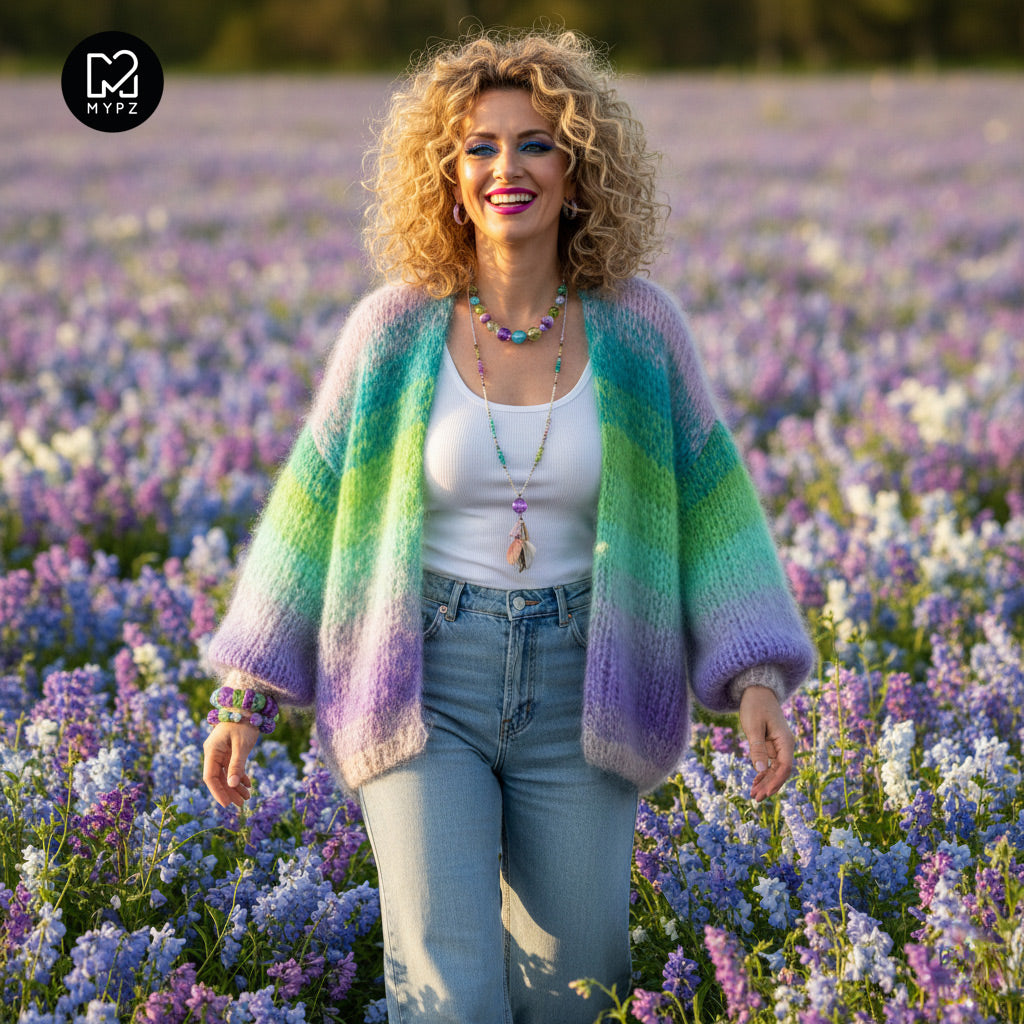 Knitting Kit – MYPZ Chunky Mohair Cardigan Green-Valley No.15 (ENG-NL-DE)