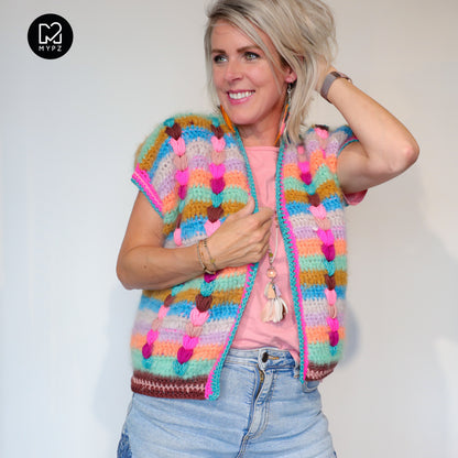Patron de crochet - Chunky Mohair-merino Gilet Heartbeat (ENG-NL-DE-FR)