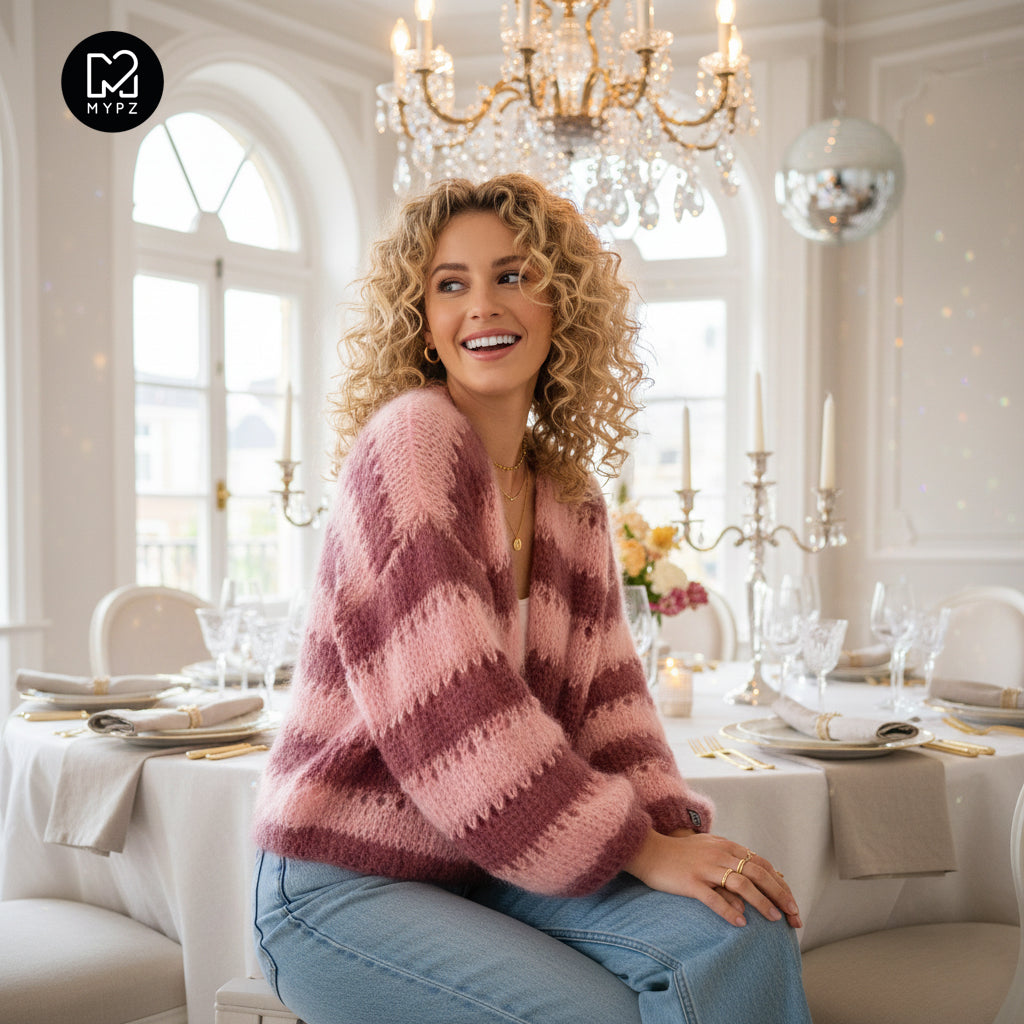 Kit de tricot – Gilet court léger en mohair MYPZ Rose Bourgogne No10 (ENG-NL-DE-FR-ES)