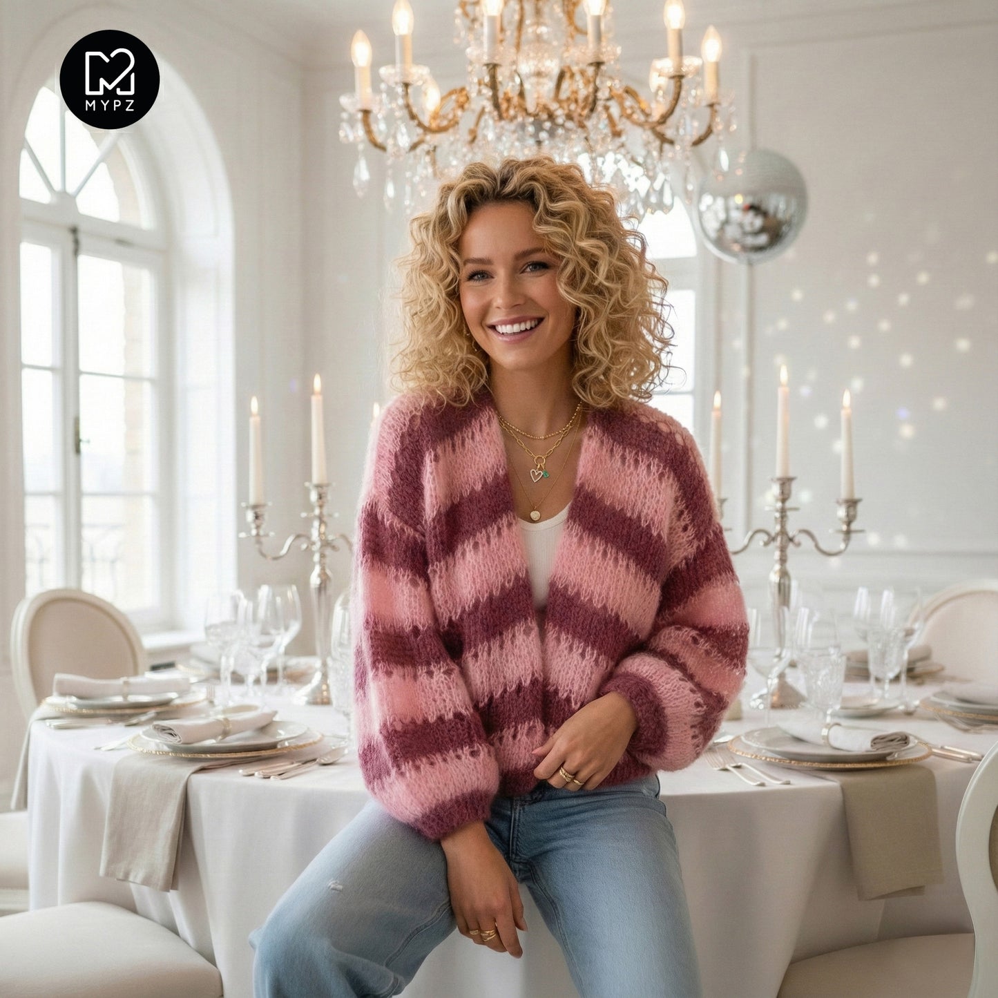 Kit de tricot – Gilet court léger en mohair MYPZ Rose Bourgogne No10 (ENG-NL-DE-FR-ES)