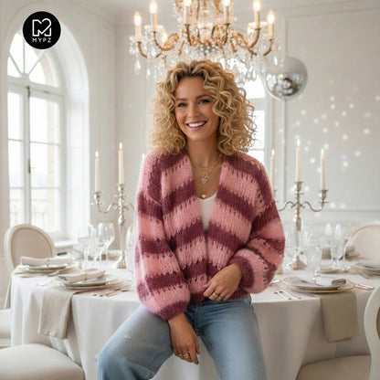 Kit de tricot – Gilet court léger en mohair MYPZ Rose Bourgogne No10 (ENG-NL-DE-FR-ES)