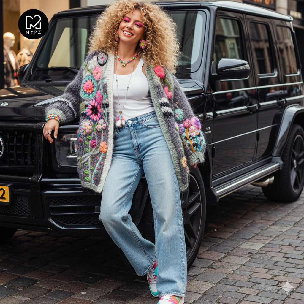 Chunky Mohair cardigan Roses