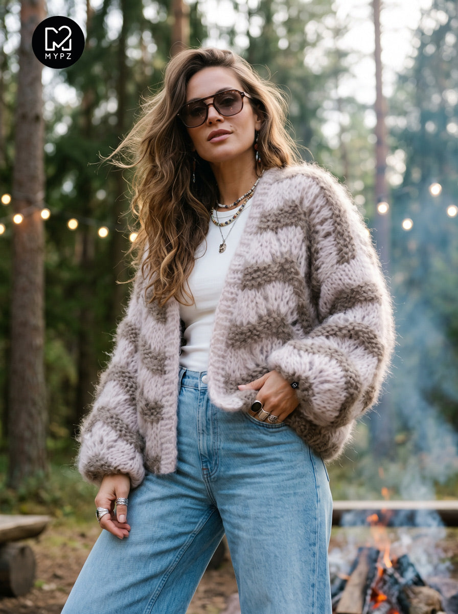 Patron de tricot - cardigan court en mohair épais Stonies Wave n°12 (ENG-DE-NL-ES-FR-IT-DA-SV-NO)