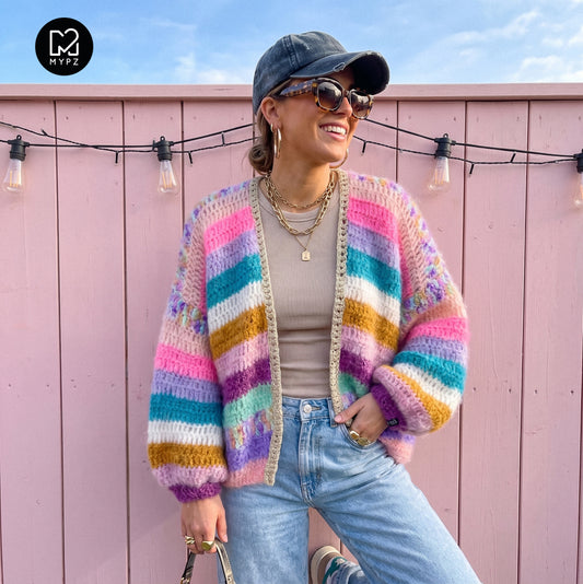 Crochet kit - Chunky Mohair cardigan Sunset Glow (ENG-NL-DE)