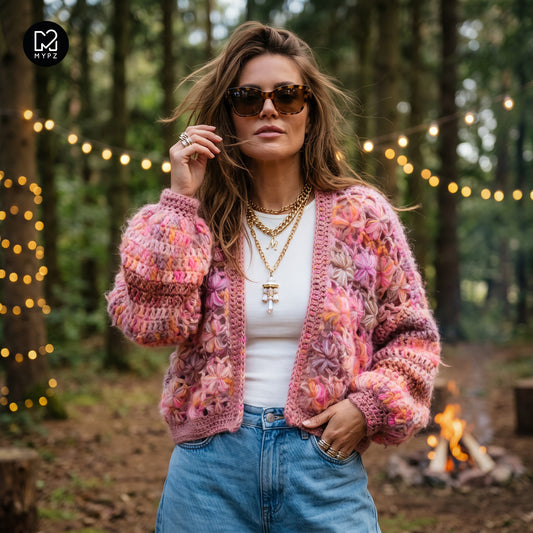 Kit de crochet - cardigan court MYPZ Short Wildflower Pecan (ENG-DE-NL-ES-FR-IT-DA-SV-NO)