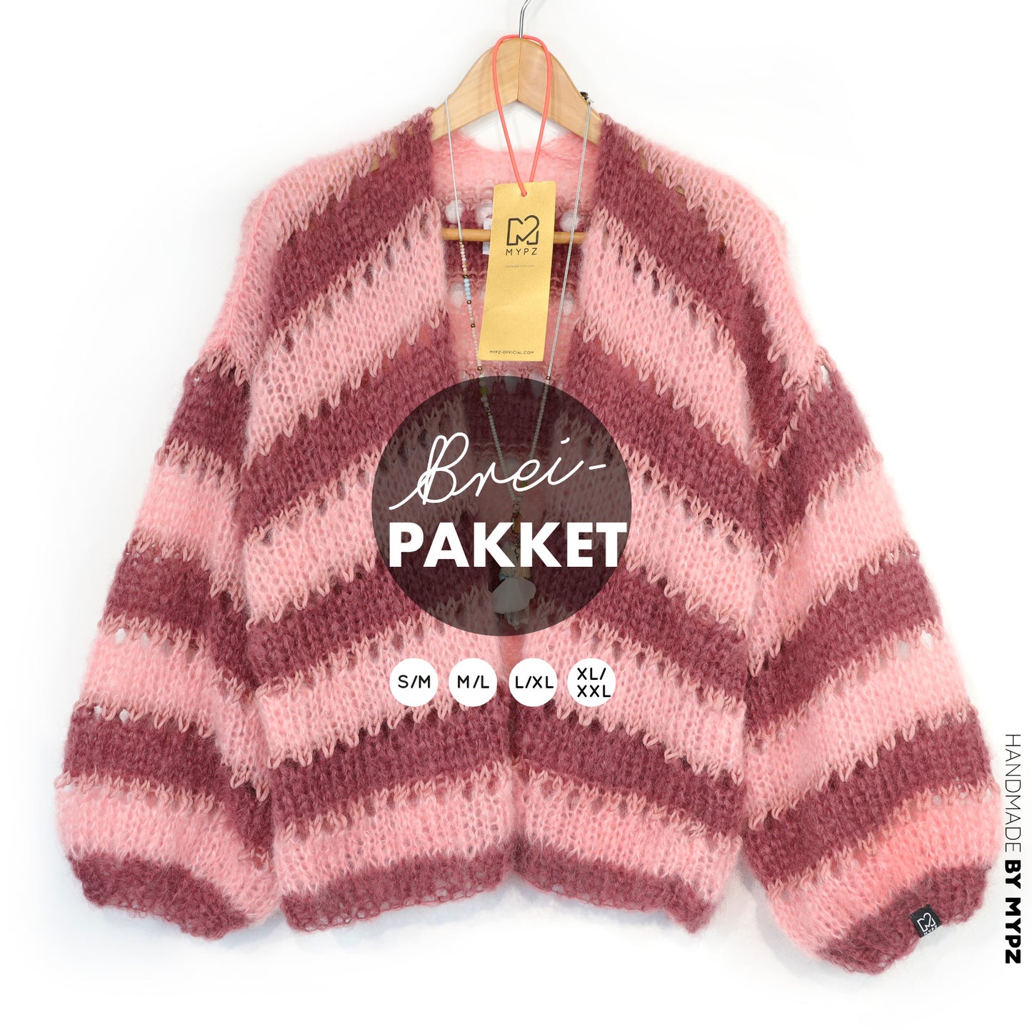 Kit de tricot – Gilet court léger en mohair MYPZ Rose Bourgogne No10 (ENG-NL-DE-FR-ES)