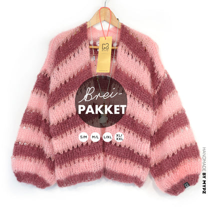 Kit de tricot – Gilet court léger en mohair MYPZ Rose Bourgogne No10 (ENG-NL-DE-FR-ES)