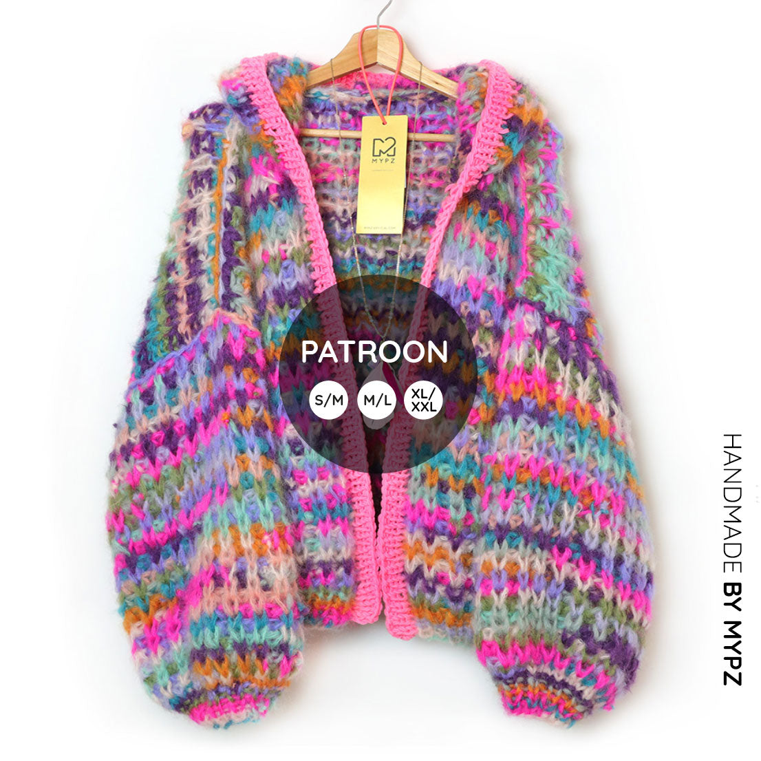 Knit pattern – MYPZ Chunky Mohair Rib Cardigan Confetti with hoodie No.12 (ENG-NL)