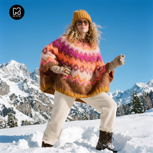 Kit de tricot – Poncho en mohair épais MYPZ, tricoté de haut en bas, Brownberry n° 12 (ENG-DE-NL-ES-FR-IT-DA-SV-NO)