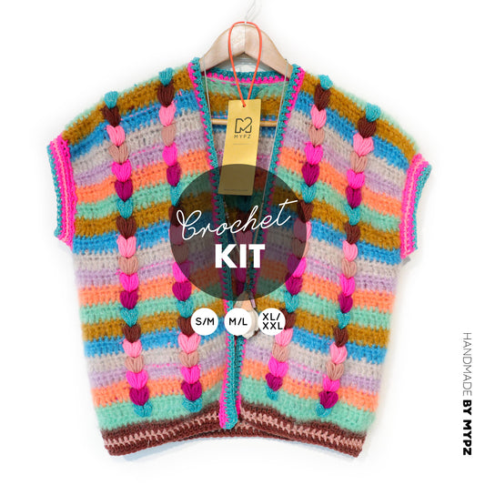 Kit de crochet - Chunky Mohair-merino gilet Heartbeat (ENG-NL-DE-FR)