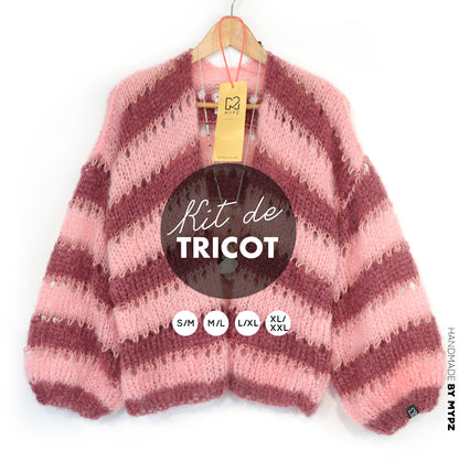 Kit de tricot – Gilet court léger en mohair MYPZ Rose Bourgogne No10 (ENG-NL-DE-FR-ES)