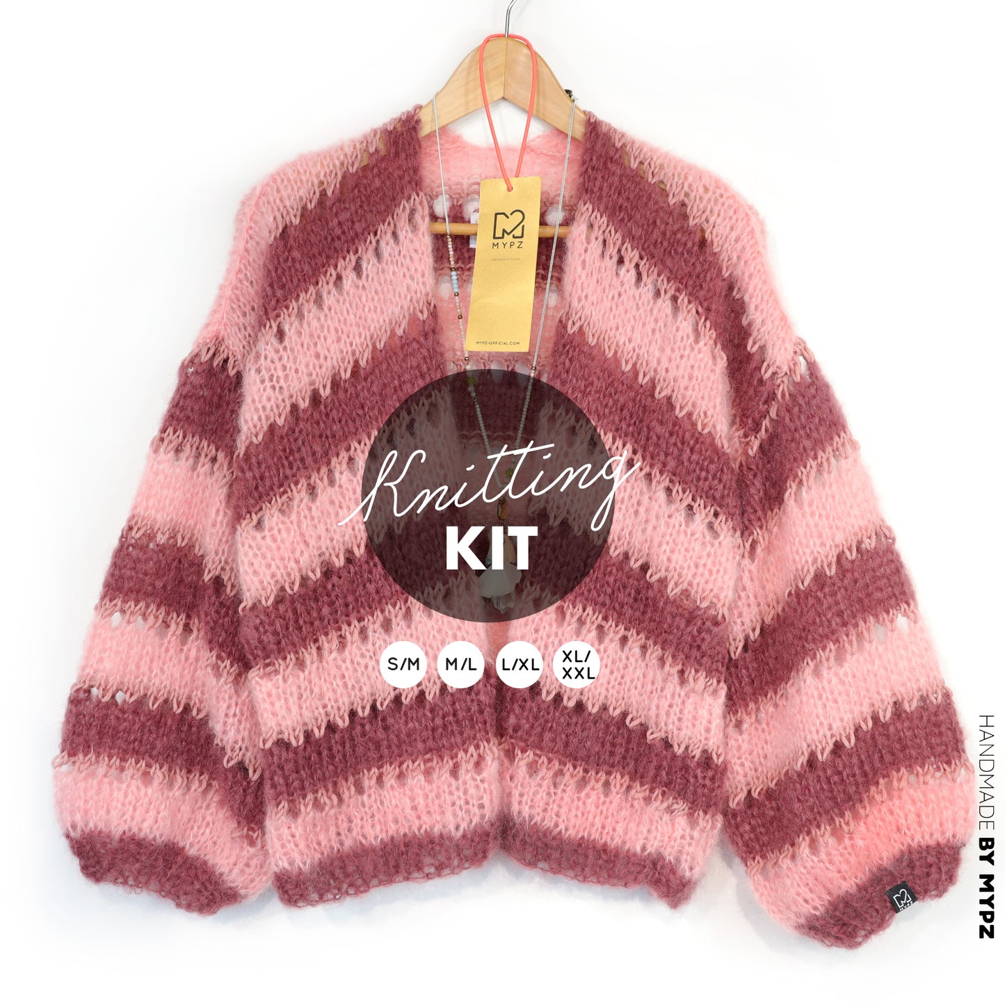 Kit de tricot – Gilet court léger en mohair MYPZ Rose Bourgogne No10 (ENG-NL-DE-FR-ES)