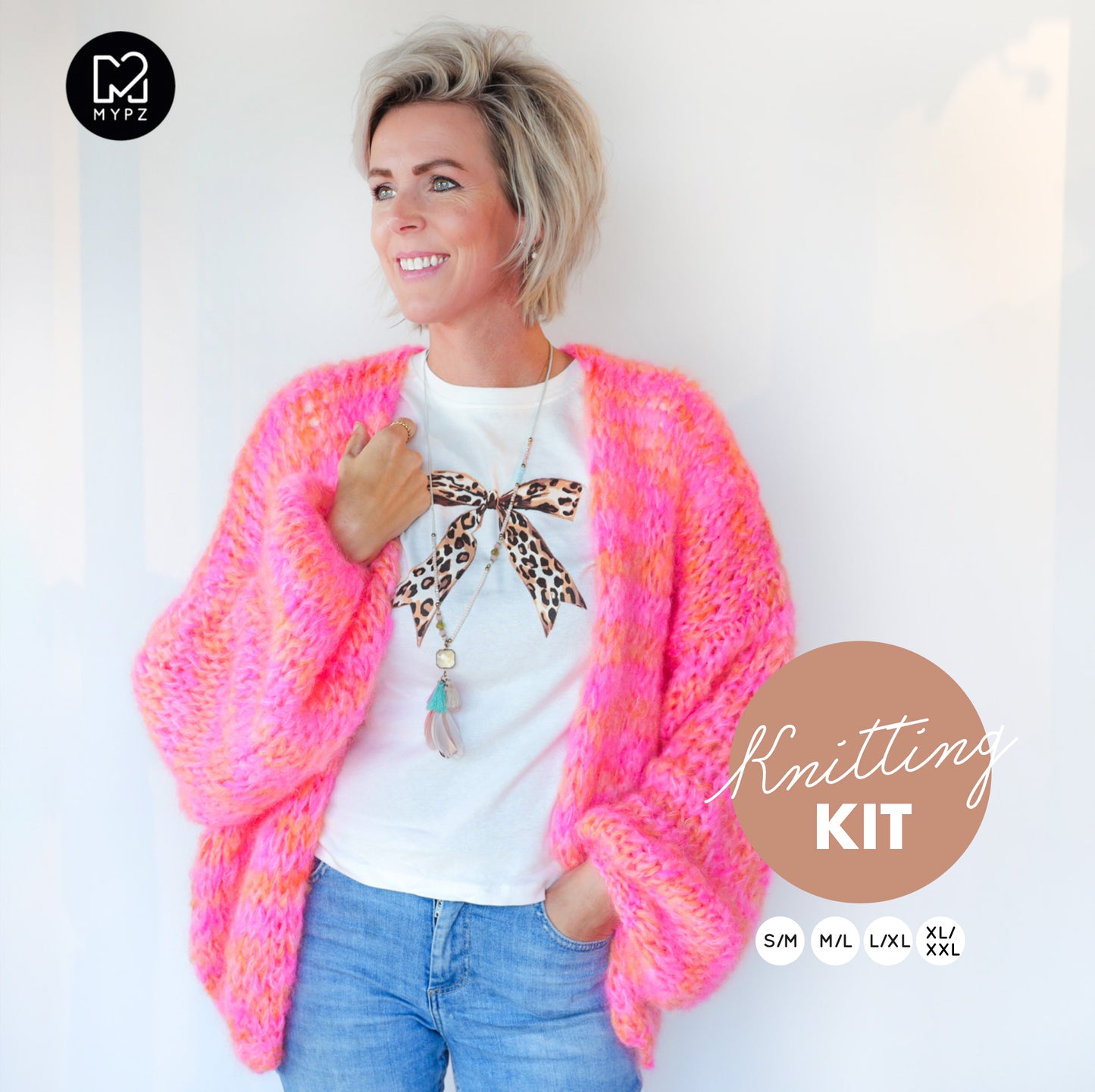 Knitting Kit – MYPZ Short Chunky Mohair Cardigan Orange-Pink No.15 (ENG-NL-DE)