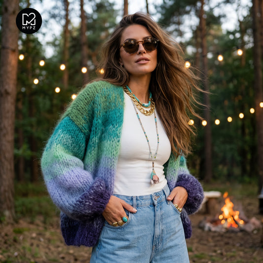Kit de tricot – Gilet en mohair épais MYPZ Mystic Lagoon n° 15 (ENG-DE-NL-ES-FR-IT-DA-SV-NO)