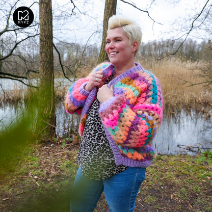 Crochet pattern - MYPZ short Mohair Granny stripes cardigan Fiesta (ENG-NL)