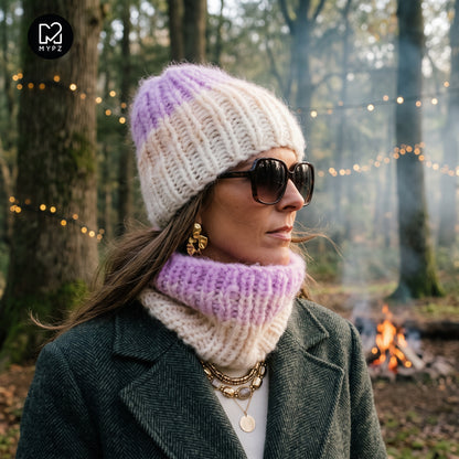 Kit de tricot - bonnet + snood en alpaga chunky dégradé Powder (ENG-DE-NL-ES-FR-IT-DA-SV-NO)