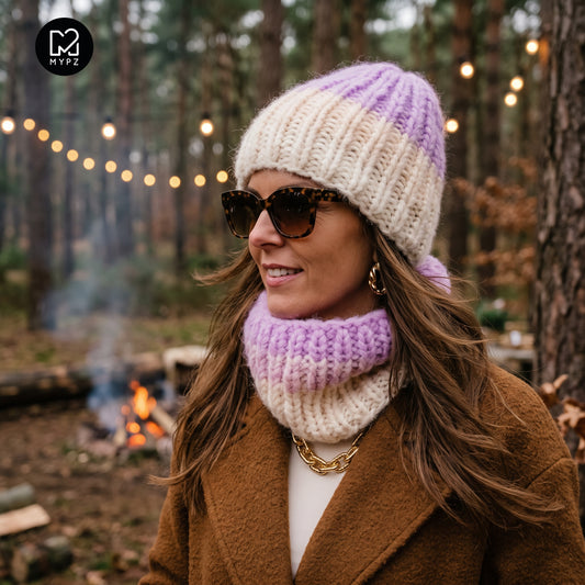 Kit de tricot - bonnet + snood en alpaga chunky dégradé Powder (ENG-DE-NL-ES-FR-IT-DA-SV-NO)